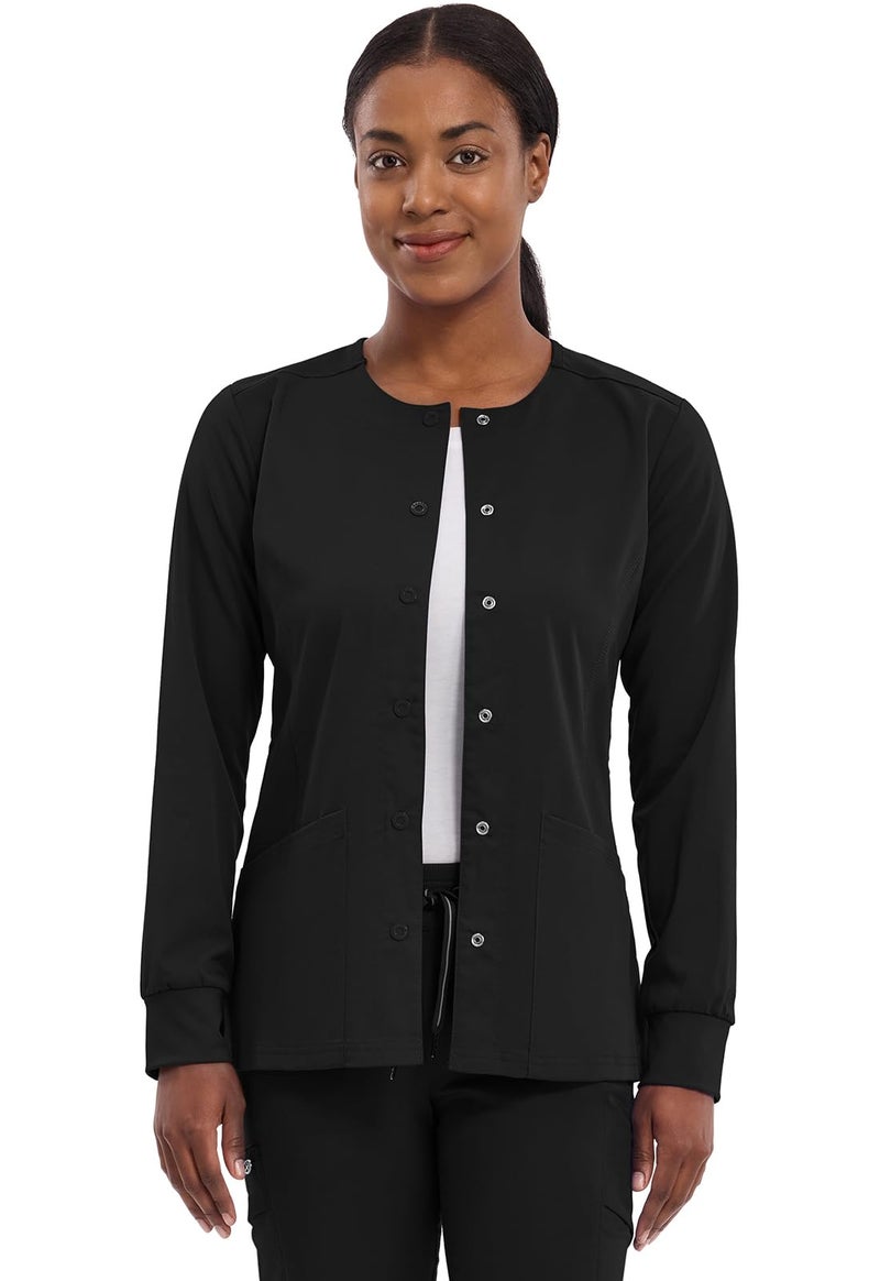 Healing Hands Women's Snap Front Scrub Jacket Daisy 2-Way Stretch Uniform 5063 Black M - Image 1